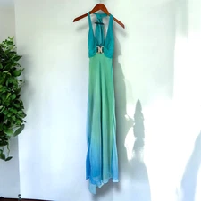 Cache XS Dress Vintage Y2K Maxi Prom Cruise Resort Fairy Whimiscal Ombre Blue