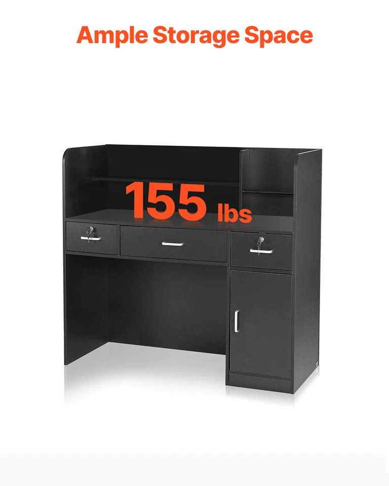 VEVOR Reception Desk Rectangular Front Counter Table 47.24 in Black Office Table - Image 2 of 4