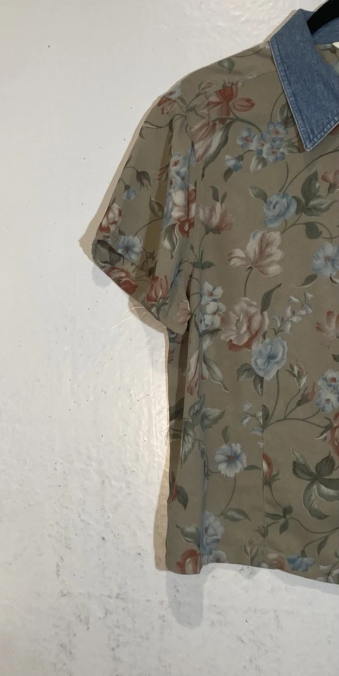 Top de Gasa Floral Compagnie Internationale Express De Colección Talla L Cuello Denim Y2K Foto 4 de 4