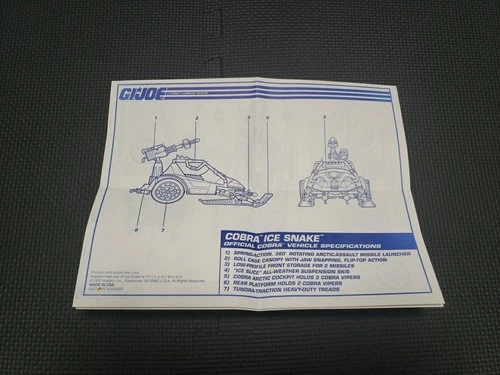 GIJOE COBRA Ice Snake Blueprints Instructions ARAH Vintage 1992 Preowned