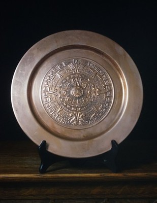 Vintage Azteken Kalender Deko Messingfarben Wandteller 28 cm