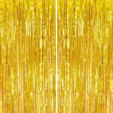 2 Pack Foil Fringe Backdrop - Gold Shiny 39.6"W x 79.2"L Pack of 2 ,