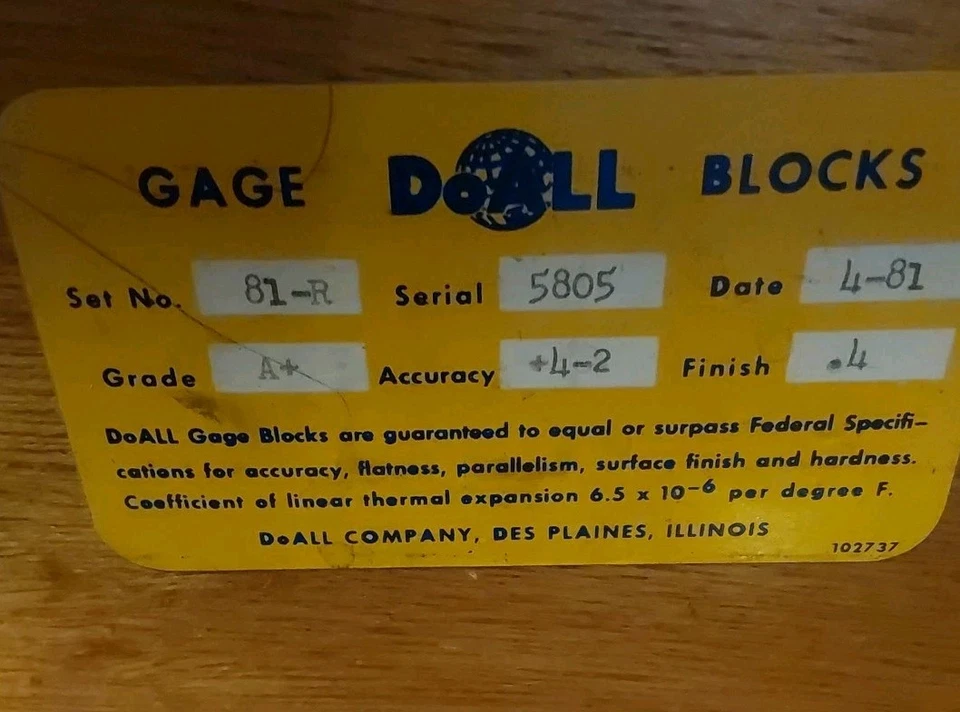DoAll Precision Gage Block Set #81 -R - Image 2 of 4