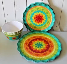 Summer Splash Floral Melamine Scalloped Picnic Table Dinner Ware 13 pcs.