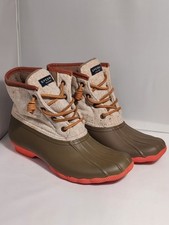 Sperry Top Sider Saltwater Duck Boots Taupe Coral Women's Sz 7 STS95346 Rainboot