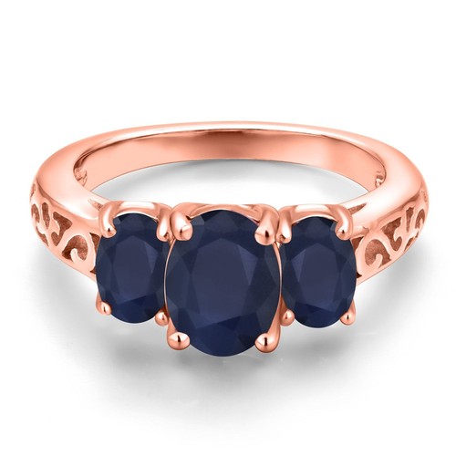 2.91 Ct Oval Blue Sapphire 18K Rose Gold Plated Silver Ring - Picture 3 of 6