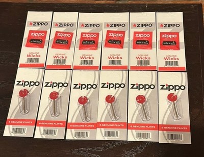 (12) Genuine Zippo Flint & Wick Packs (6) Wicks, (6) Flints (36-total Flints)