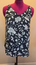 LOFT Women's Gray with Flowers Sleeveless Blouse Size Medium