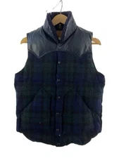 HARRIS TWEED x Rocky Mountain Featherbed Down Vest, Size 38, Wool, NVY, Check