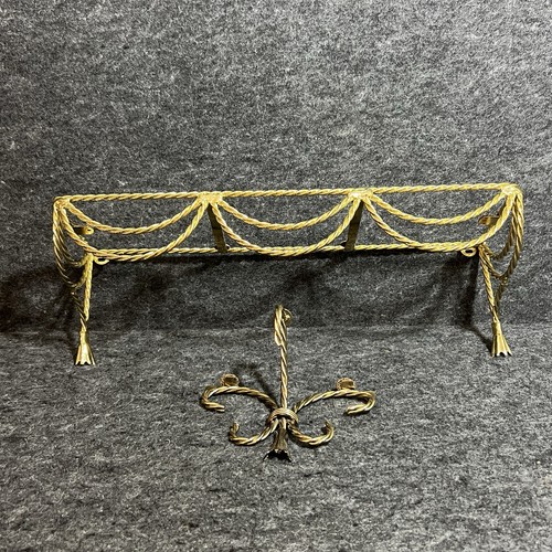 Vtg Hollywood Regency Decorative Wall Hanging Brass Shelf MCM Lot Of 2 Tassel