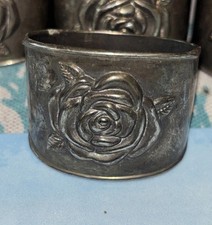 Vintage Antique Victorian Style Silver Plated Floral Rose Napkin Rings Set Of 7