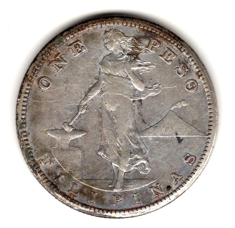 1909年 アメリカ領フィリピン 1ペソ銀貨 火山 乙女 古銭 希少硬貨 1909