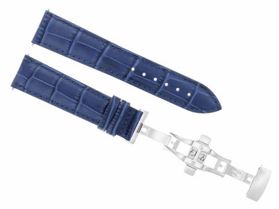 20mm Blue Leather Replacement Watch Strap Silver Butterfly Clasp For Longines