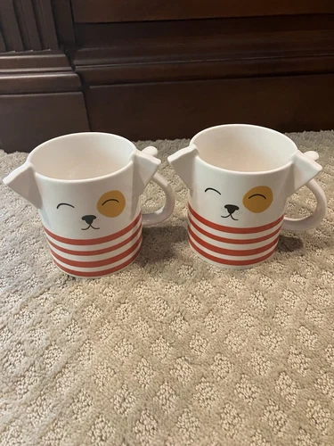 NEW Set of 2 Parker Lane Dog Face Ears Mugs 16 Oz Oversize Cups Stoneware 4”H