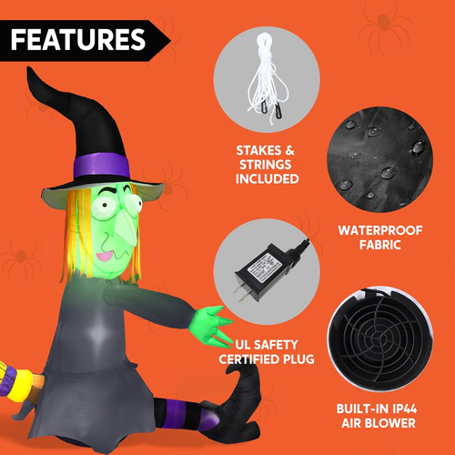 4FT Halloween Inflatable Witch with Build-In LED Lights - Outdoor Blow up Decor - Picture 5 of 9