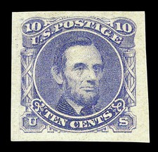 US #116-E1k; 10¢ LINCOLN, XF-OG-LH PLATE ESSAY ON STAMP PAPER