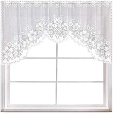  Lace Swag Curtains for Kitchen, Sheer Floral 63"W x 24"L (Pack of 1) White