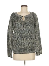 John Robshaw Women Gray Long Sleeve Blouse M