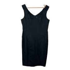 Sheike Elegant Black Pinstriped Sleeveless Sheath Dress with V-neck size 14 B87