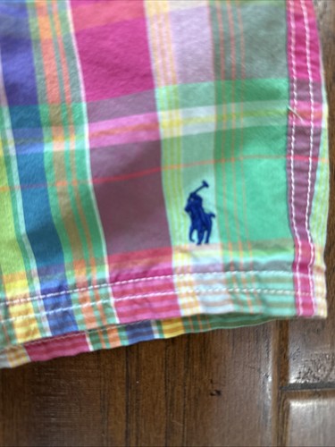 Polo Ralph Lauren Swim Trunks Shorts Boy Small 8 Plaid Green Pink Classic Preppy - Picture 2 of 7