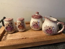 Vintage Teddy Bear Salt And Pepper, Creamer And Sugar Set