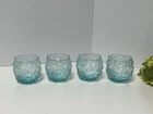 VTG Anchor Hocking Lido Milano Set of 4 Roly-Poly Aquamarine Glasses. EUC. MCM