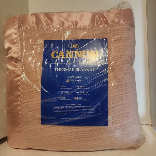 Vintage Cannon Thermodecke mit Satinbesatz unregelmäßig - King 108 Zoll x 90 Zoll - rosa
