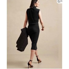 Banana Republic Black Giulia Mock Neck Midi Sweater Dress minimalist Size L