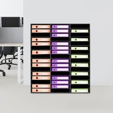 48Slot Mail Sorter Black PVC Tiered Shelf Floor Standing Paper DocumentOrganizer