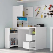 Sewing Table with Rolling Cabinet, Pegboard & Storage, 47.3" W x 61.4" H