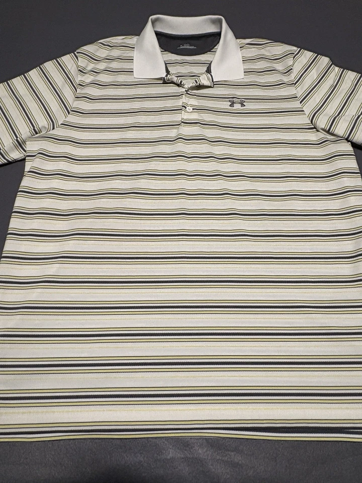 Camisa polo de golf Under Armour UA a rayas blanca gris XL para hombre Foto 2 de 4
