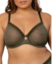 CURVY COUTURE 1311- 42dd Sheer Mesh Unlined Underwire Bra Olive Waves Green NEW 