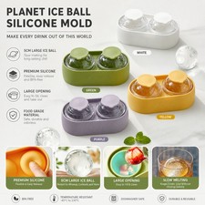 1/2 Grid Silicone Planet Sphere Ice Cube Mould Large Ball Easy Release Food~