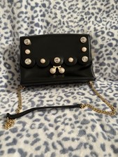 Ted Baker London Crystal Pearl Leather Bag Clutch Removable Strap Gold Hardware