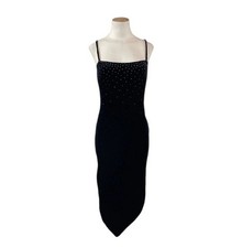 90s Y2K Rampage Black Velvet Glitter Bodycon Midi Dress Small Formal Prom
