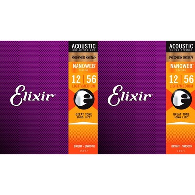 Elixir Strings 16077 Nanoweb Phosphor Bronze Acoustic Guitar Strings - .012-.056