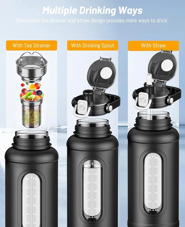 50 oz Glass Water Bottles, Large Motivational Glass Water Bottle with Time Marke - Image 4 of 4