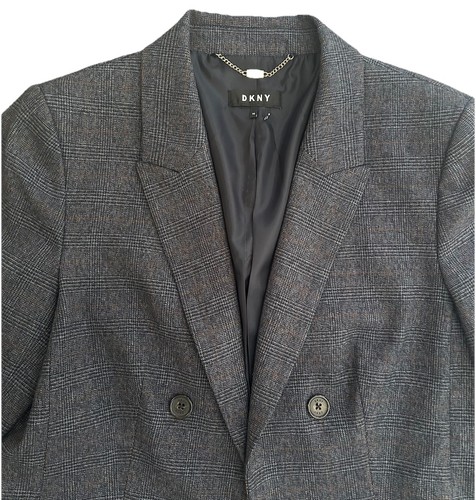 DKNY Women’s Size 14 Blazer Glen plaid Fully Lined Shoulder Pads Hook Closure - Picture 2 of 7