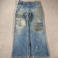 Vintage 70s Red Snap Denim Jeans Fits Size 30x28 Cool Patchwork Blue RARE *