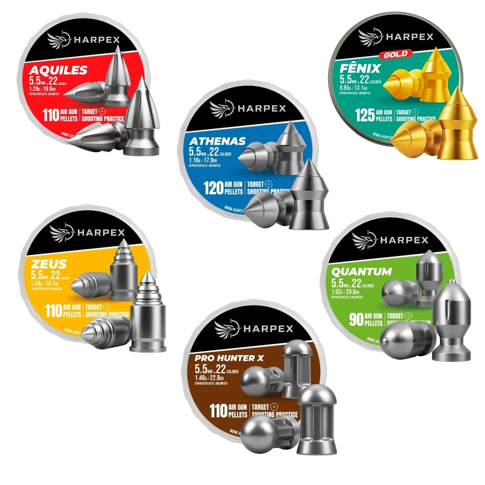 Kit de pellets de pistola de aire comprimido Harpex 6 pulgadas .22 Cal - plomo, puntiagudo y abovedado, estilos surtidos Foto 2 de 4