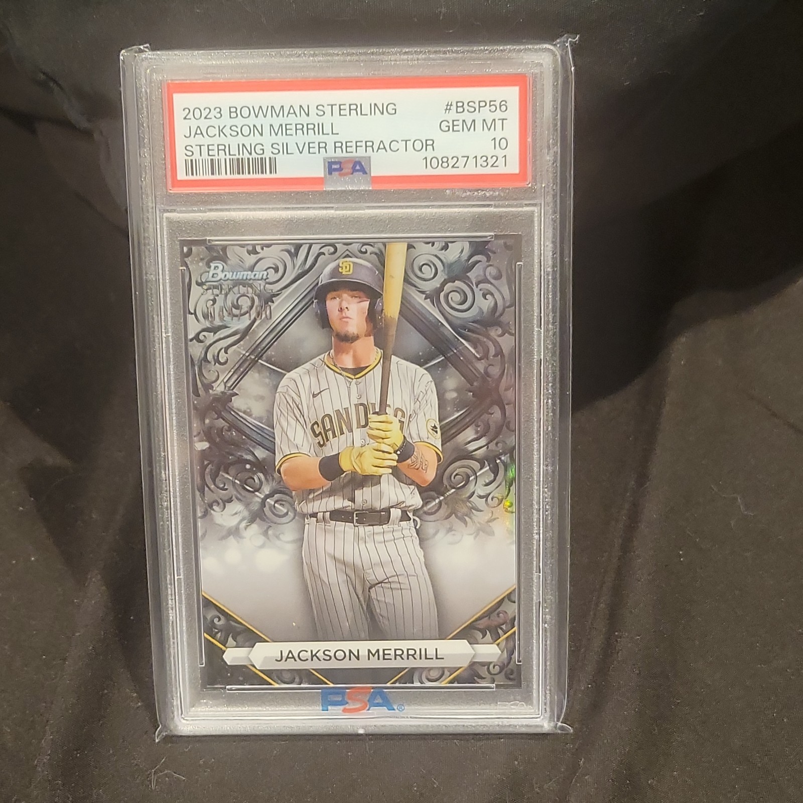2023 Bowman Sterling Jackson Merrill /100 Silver Refractor RC PSA 10 #BSP56 view 6