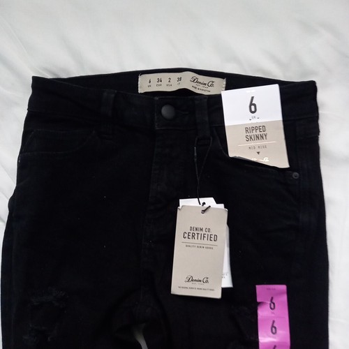 Jeans ajustados rasgados de tiro medio denim Co. negros denim para mujer talla 6 W25 del Reino Unido - Imagen 2 de 14
