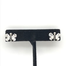 925 Sterling Silver CZ Cubic Zirconia Marcasite Butterfly Stud Earrings