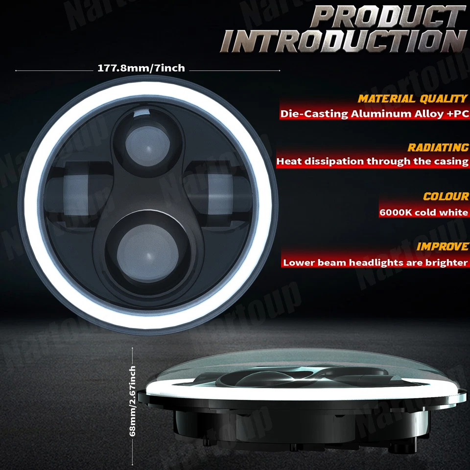 For Triumph TR6 1969-1976 Round Projector 7" Led Headlights Halo Angel Eyes DRL - Image 2 of 4