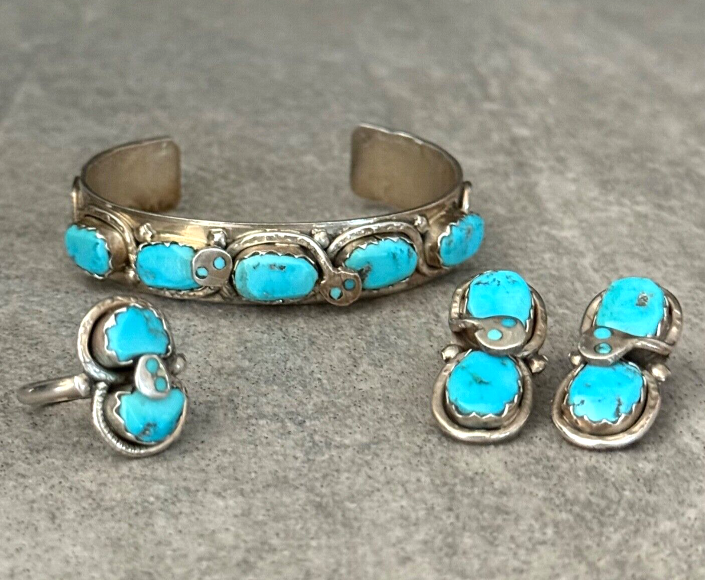 Vintage Zuni Effie Calavaza Turquoise Sterling Silver Jewelry Set