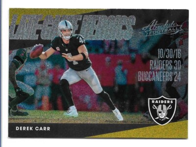 Derek Carr 2018 Panini Absolute #LGH-DC Late-Game Heroics Gold Spectrum Raiders