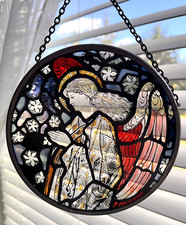 VTG Praying Angel  Guardian Angel  Stained Art Glass Suncatcher, Marked DML 1997