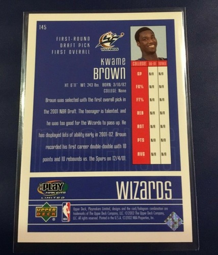 2001-2002 Upper Deck Play Makers Limited # 145 KWAME BROWN ROOKIE SP 320/999 - Picture 4 of 4