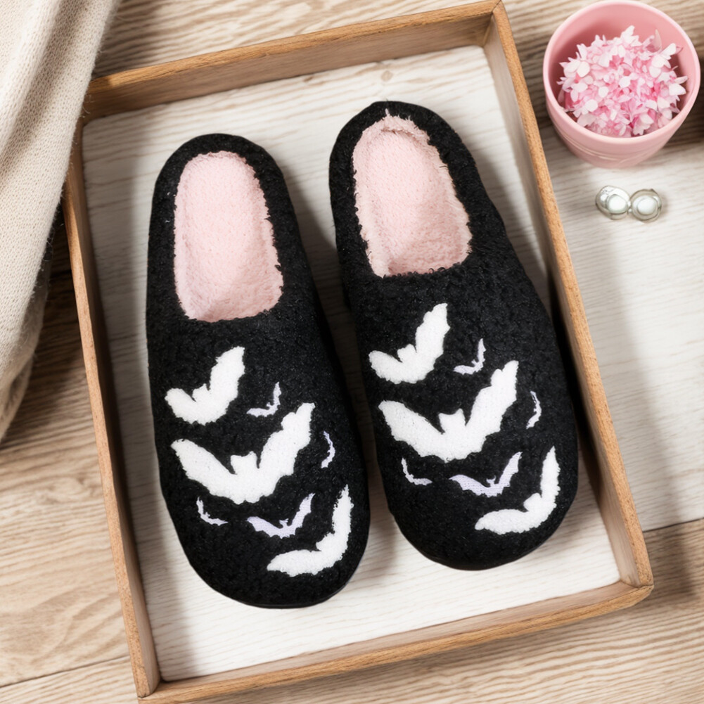 APL Halloween Pipistrello Peluche Pantofole Pipistrello Peloso Comode Morbide per Uomo Donna