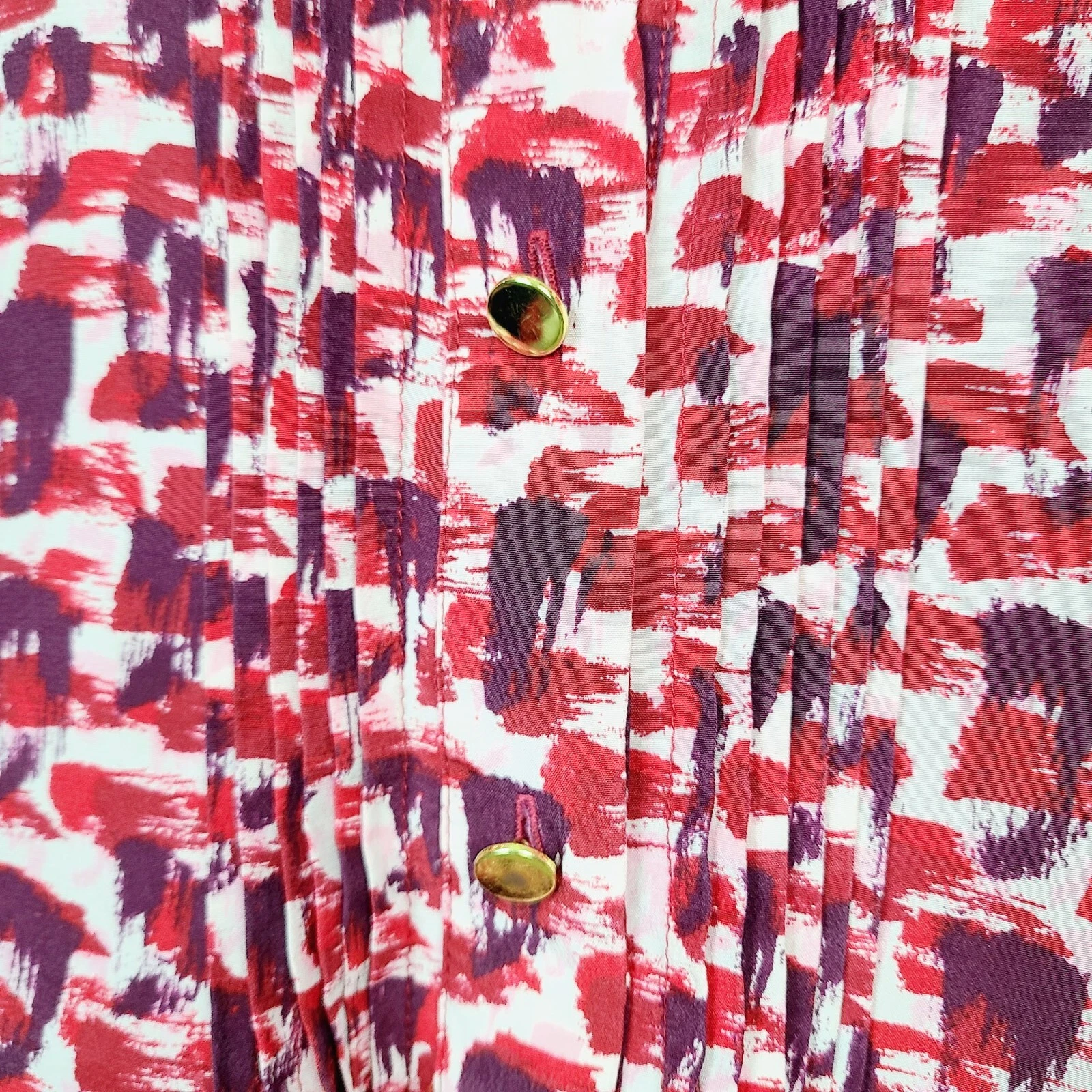 Abito Kate Spade L rosso 100% seta con bottoni manica lunga pintuck shift dress